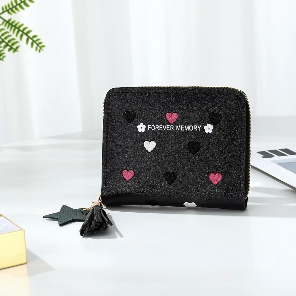 Black Heart Shaped Small Wallet, Soft PU Leather NWT